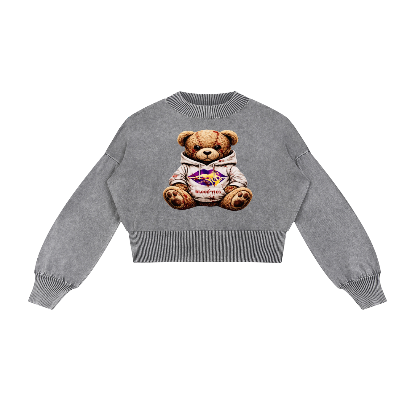 Mineral Wash Balloon Sleeve Cropped Sweater