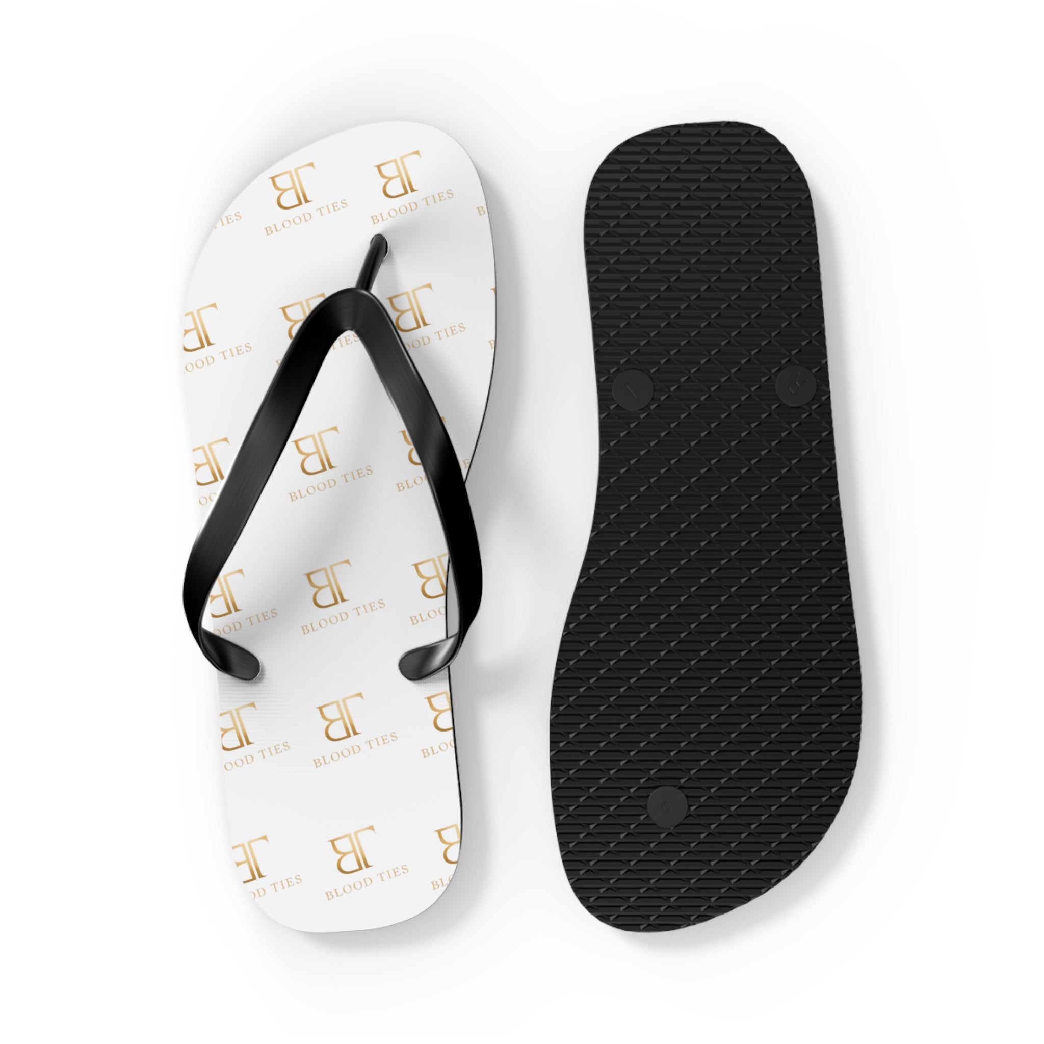Monogram Logo Flip Flops - Custom White & Gold Pattern Beach Sandals