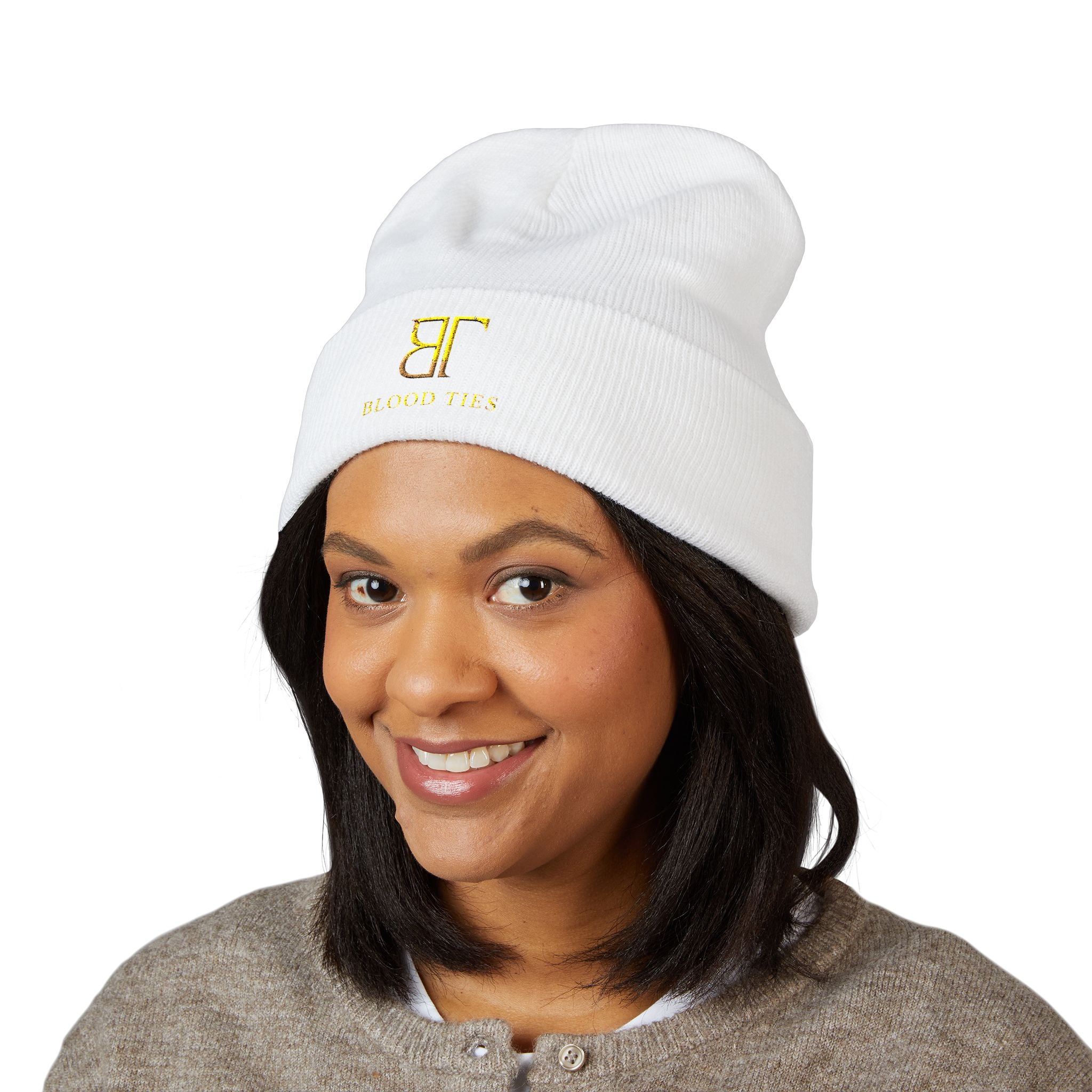 Embroidered Gold Monogram Cuffed Beanie