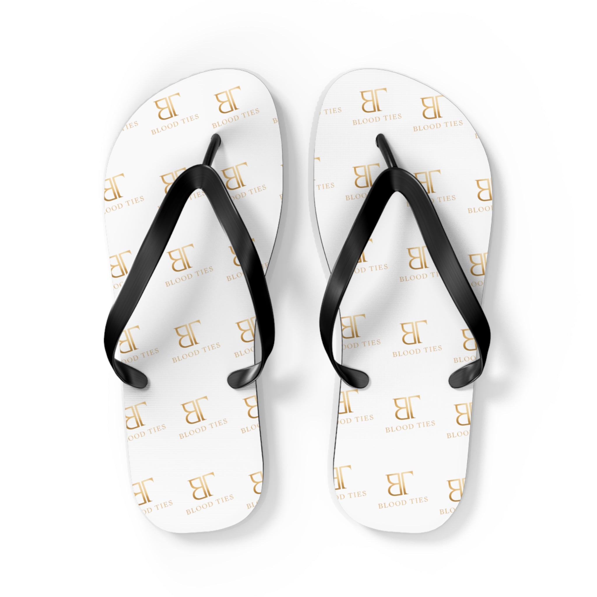 Monogram Logo Flip Flops - Custom White & Gold Pattern Beach Sandals