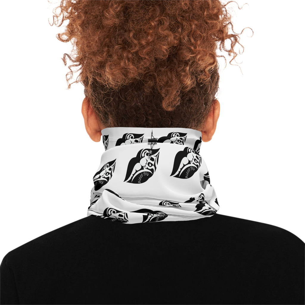 Black & White Lip Pattern Winter Neck Gaiter — Cozy Drawstring Face Scarf