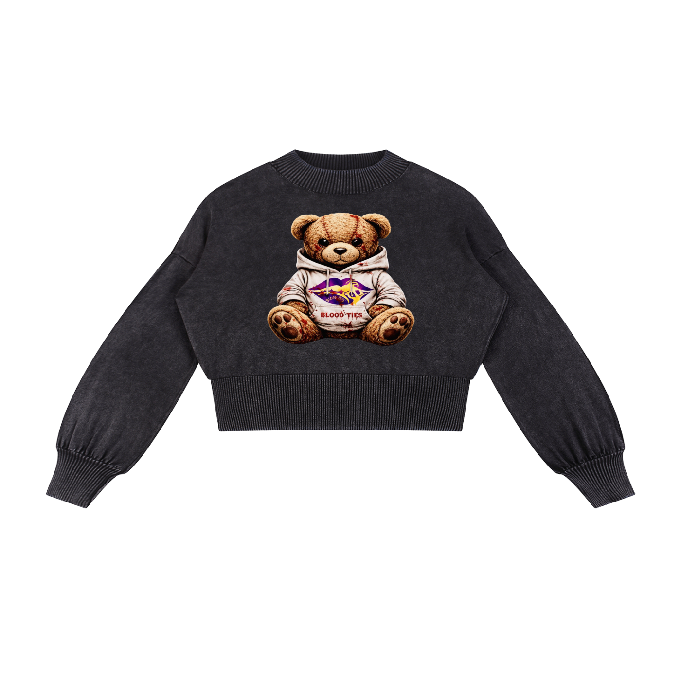 Mineral Wash Balloon Sleeve Cropped Sweater